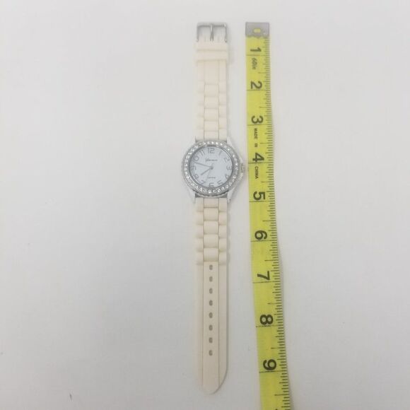 Geneva Platinum 6886 Watch Rhinestone Bezel Cream Silicone Band Stainless Steel - Picture 10 of 12